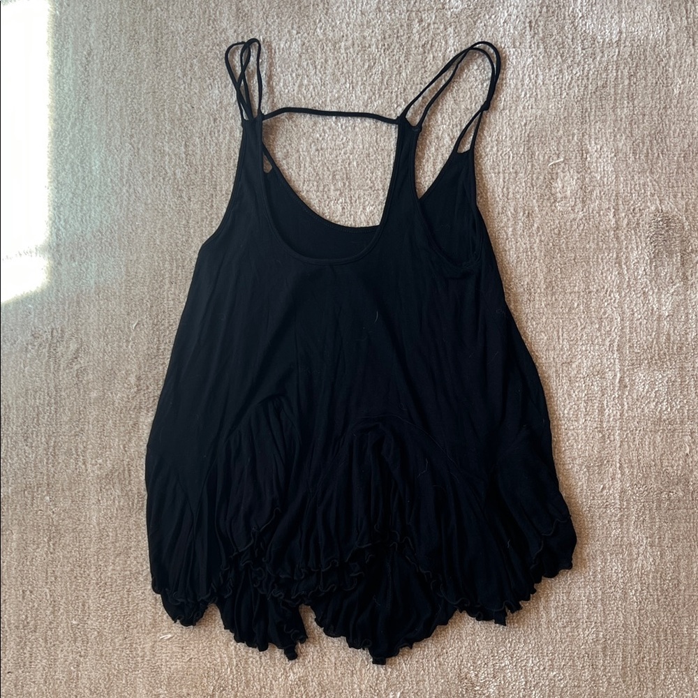Vintage Black Spaghetti Strap Ruffle-Hem Camisole - Picture 3 of 4